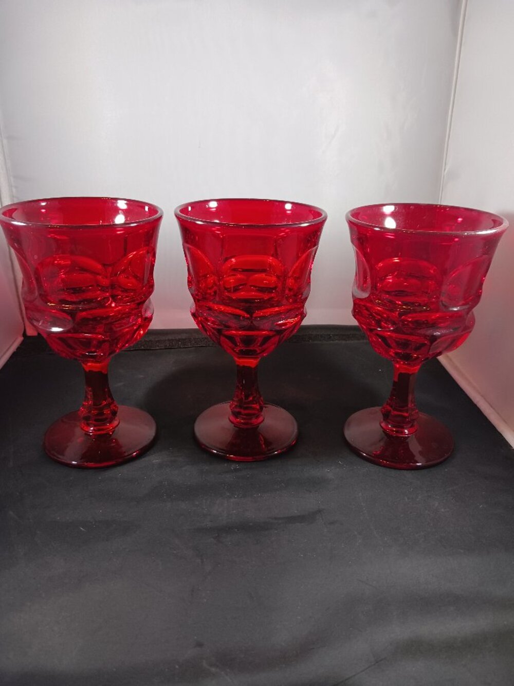 Vintage Fostoria Argus Ruby Red Glass Water Goblets Set of 3